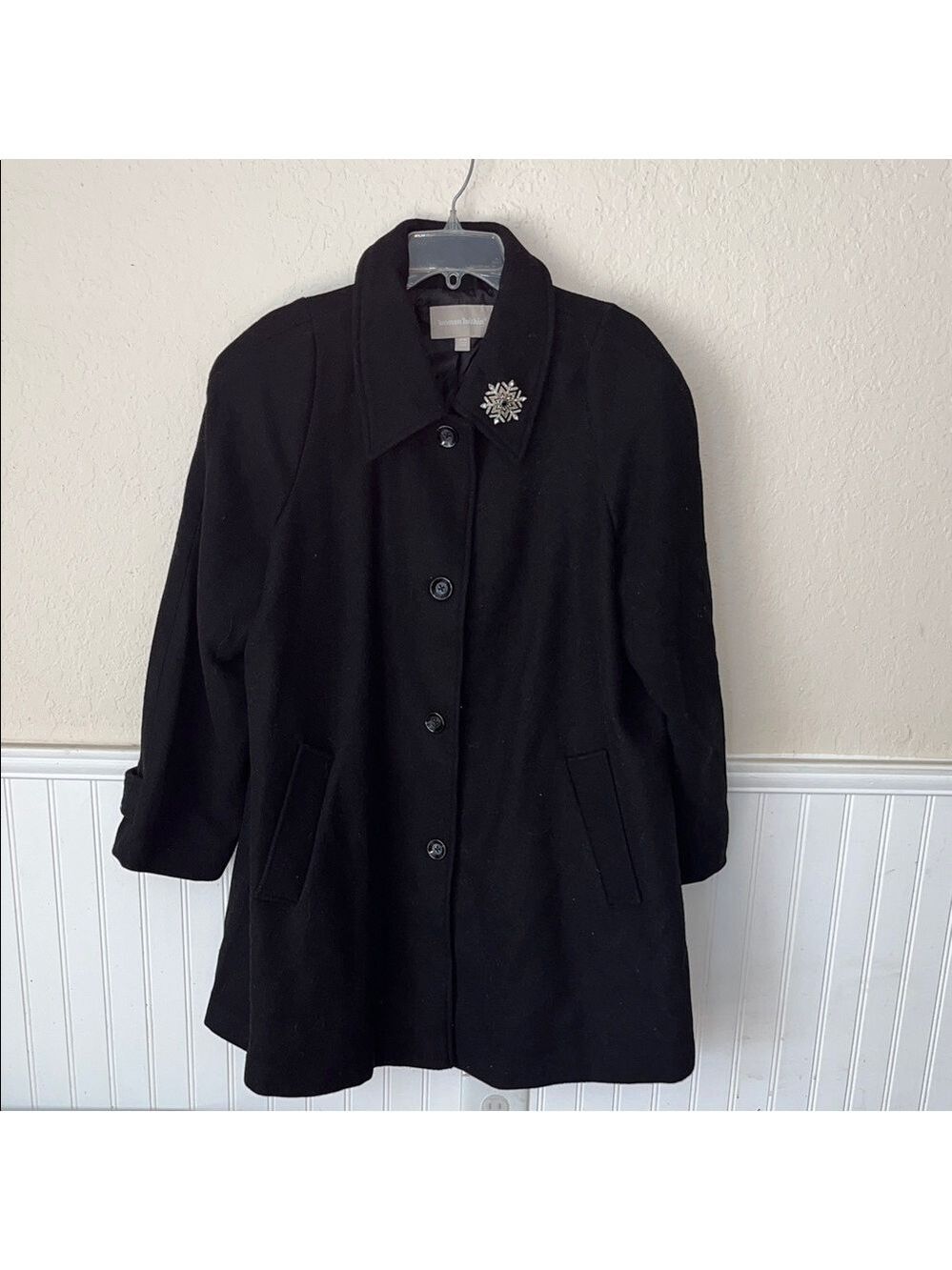 Black Pea Coat Women's Long Coat Cottagecore granny - Picture 2 of 6